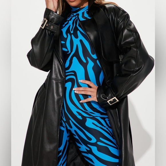 Black Faux Leather Trench Coat - Picture 3 of 10